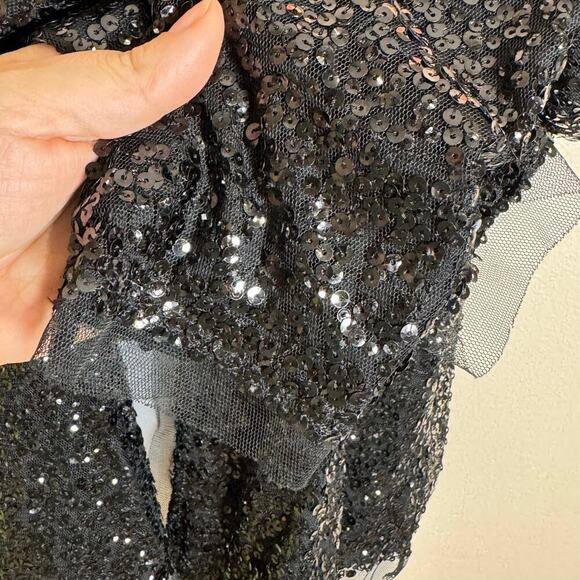 J. Crew Womens Black Sequin Cardigan Sheer Hem Puma Cotton Modal Glam Medium - Picture 3 of 7